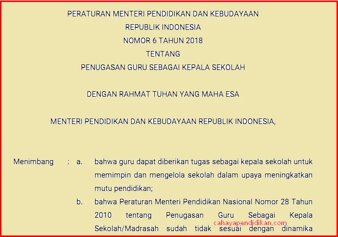 Permendikbud Terbaru Tentang Penugasan Guru sebagai Kepala Sekolah