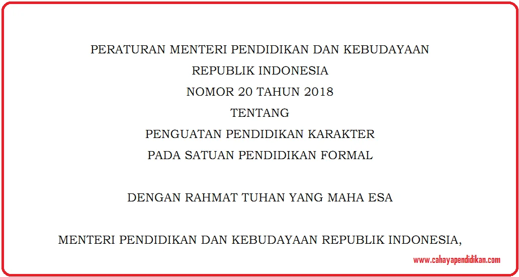Permendikbud Nomor 20 Tahun 2018 Penguatan Pendidikan Karakter