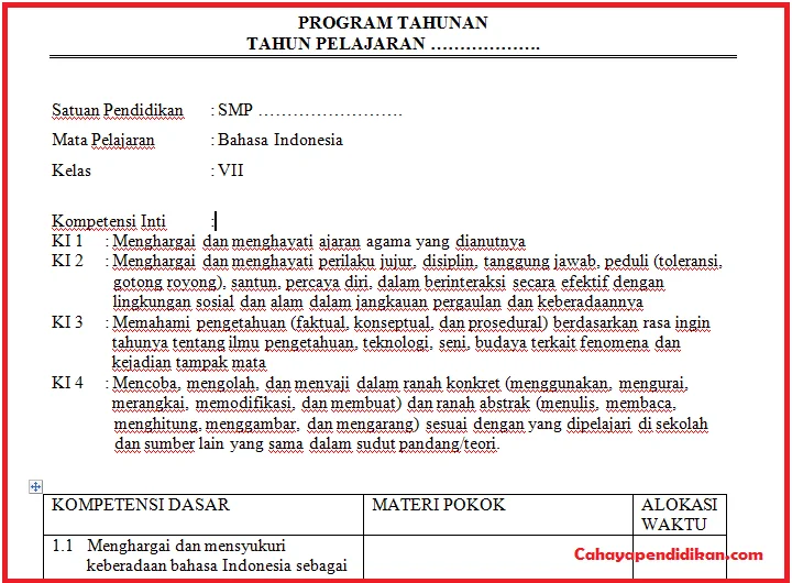 Prota SMP MTS Lengkap Semua Mata Pelajaran Kurikulum 2013 Revisi